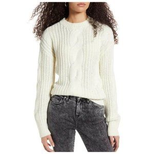 BP Nordstrom White Cable Knit Crew Neck Long Sleev